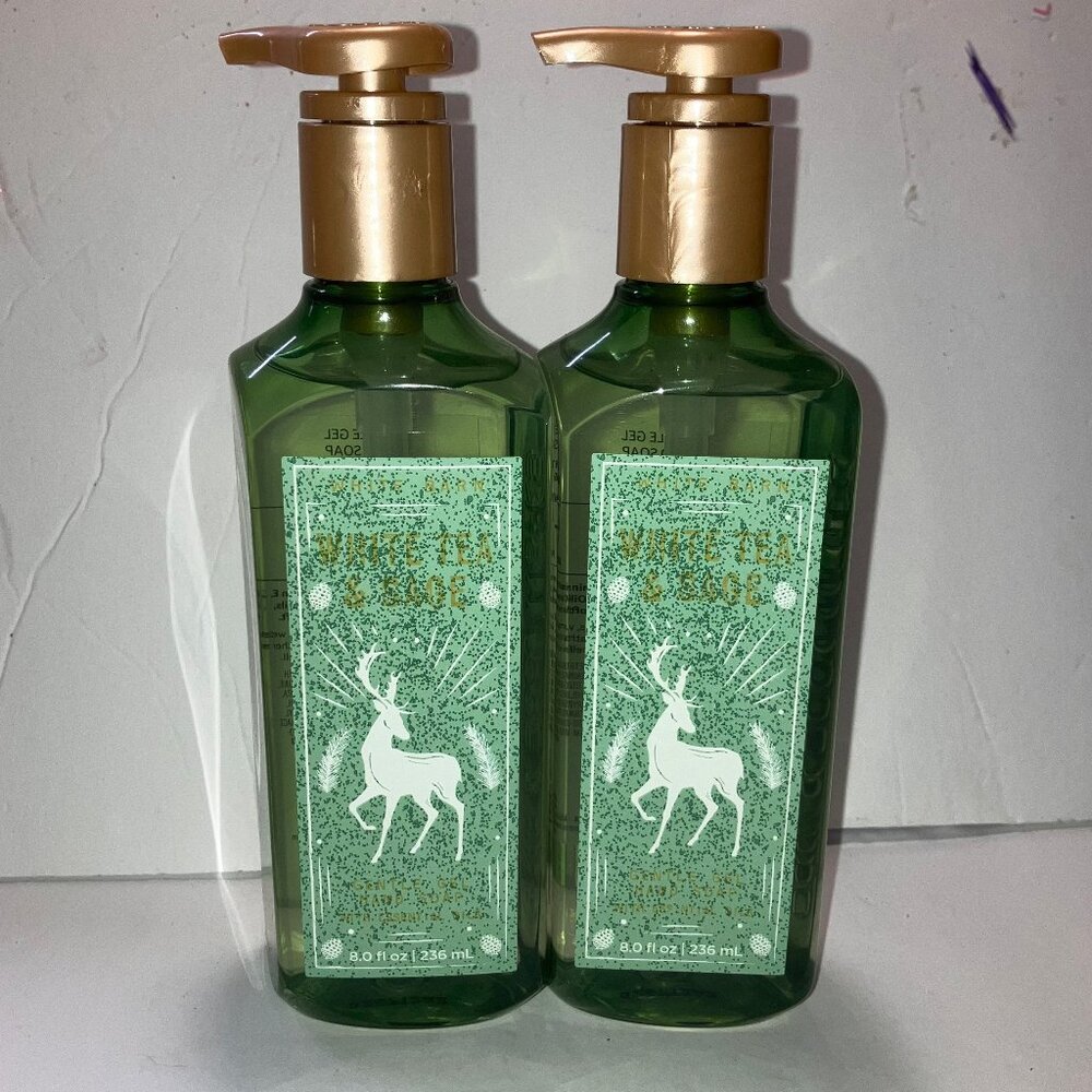 Bath & Body Works Cleansing Gel Hand Soap White Tea & Sage 2 Pack NEW